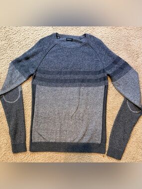 Buffalo David Bitton Gray/Blue Colorblock Crewneck Knit Pullover Sweater M